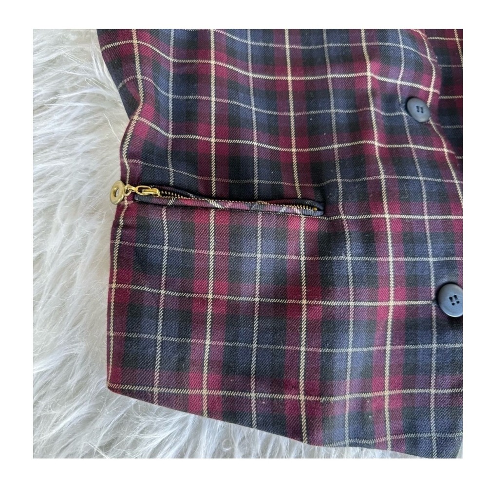 Fundamental Things Vest Vintage Plaid Button Front Navy Red Preppy Formal Sz 14 - Picture 3 of 5